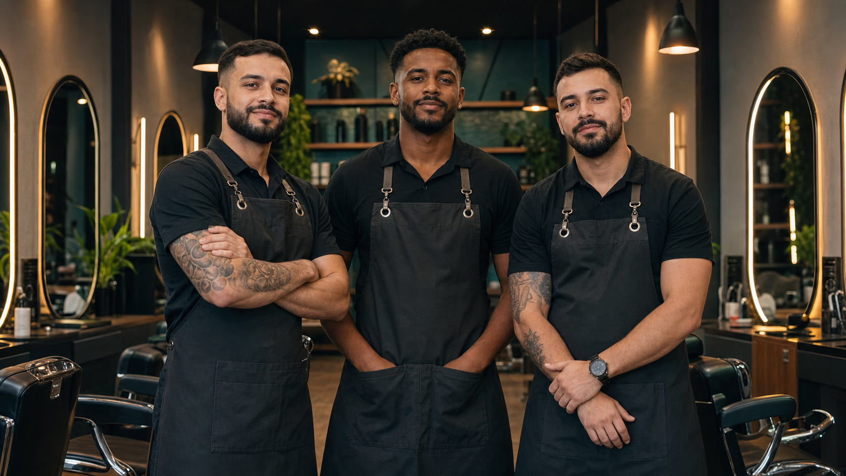 Equipe profissional de barbeiros